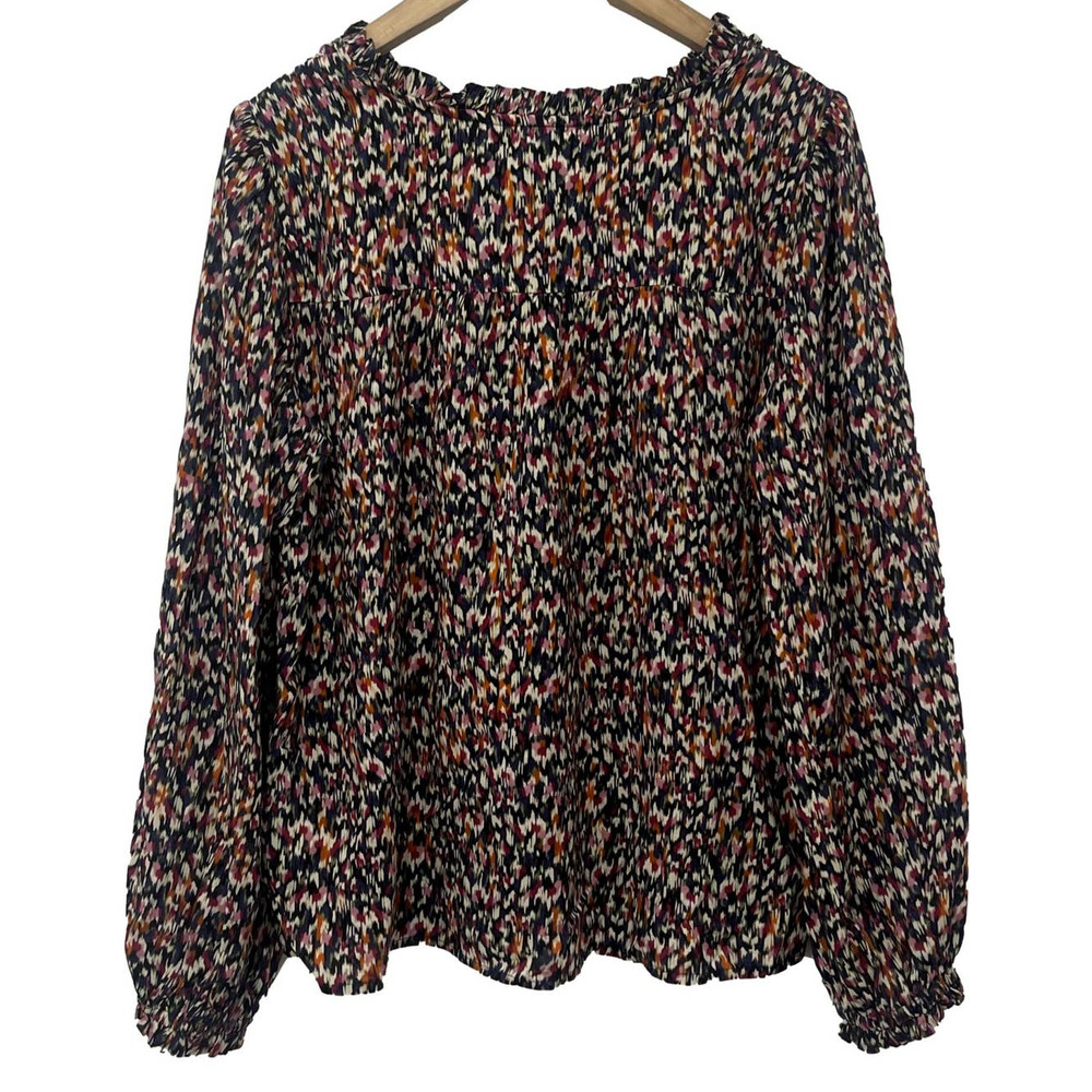 Velvet By Graham & Spencer Abstract Print Ruffle Neck Silky Viscose Blouse XS - Picture 3 of 5
